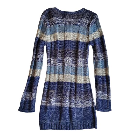 Y2k Sweater Dress/Top Striped Knit Long-Sleeved Blue Deadstock - Size Large - Picture 2 of 6